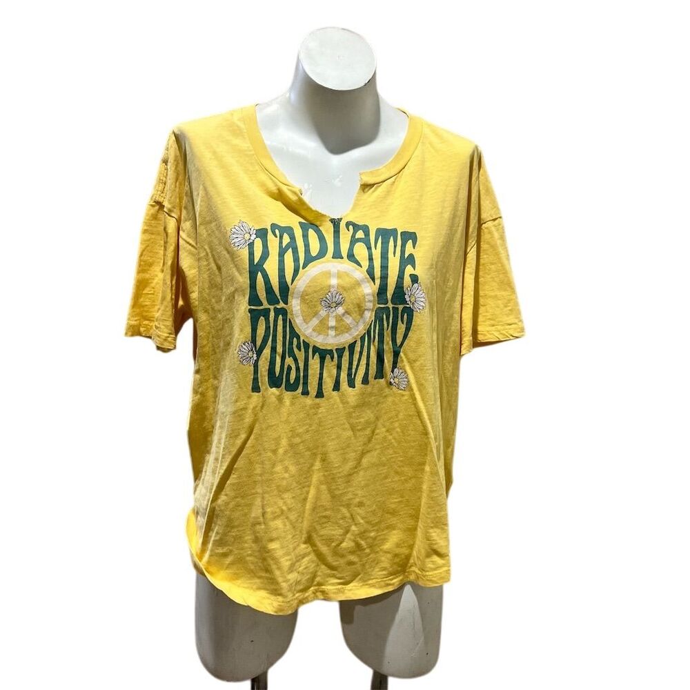 Wildfox Women's XL Yellow Radiate Positivity Graphic Tee Casual Spring